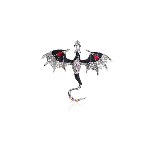 Enamel Dragon Brooch - Vintage Punk Animal Accessory for Clothing, Hat, Bag - Domineering Flying Design - Personality Accessories for Men and Women - color: Black,Silver