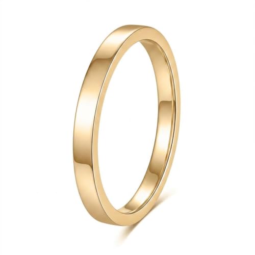 2mm 4mm 6mm Thin Titanium Wedding Rings Band for Women Man - color: Gold-2mm