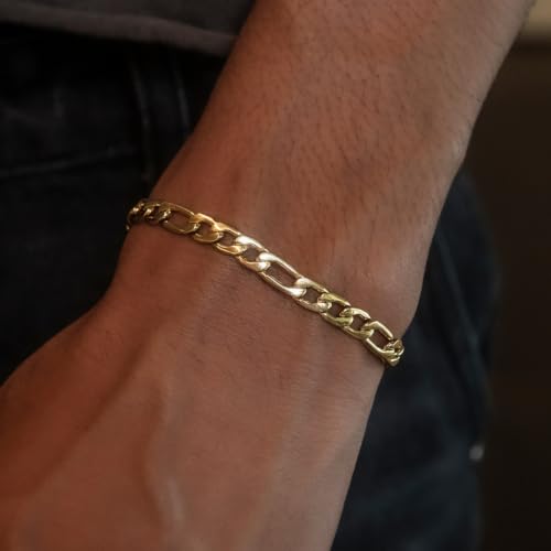 14K Gold Figaro Bracelet for Men Women 6mm/8mm, Non-Tarnish Lobster Clasp | Diamond-Cut Figaro Link Bracelet, 7.5/8/8.5in Gold Chain, Hypoallergenic, Trendy Dainty Jewelry Gift - size: 6mm Figaro Bracelet