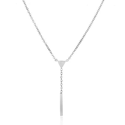 West Coast Jewelry ELYA Women's Polished Triangle Bar Drop Lariat Necklace | Crafted in solid stainless steel, this necklace resists tarnish and stands up to daily wear. - color: Silver