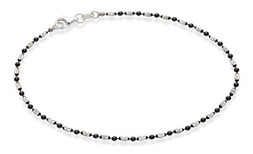 Miabella Italian 925 Sterling Silver Anklet for Women | Bead Ankle Bracelet | Bead Ankle Bracelet, Diamond-Cut, Fine Jewelry, Made in Italy - color: black-rhodium-silver, size: Length 9 Inches (Small)