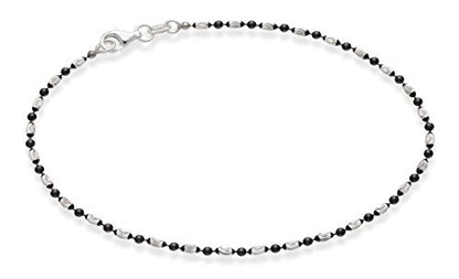 Miabella Italian 925 Sterling Silver Anklet for Women | Bead Ankle Bracelet | Bead Ankle Bracelet, Diamond-Cut, Fine Jewelry, Made in Italy - color: black-rhodium-silver, size: Length 9 Inches (Small)