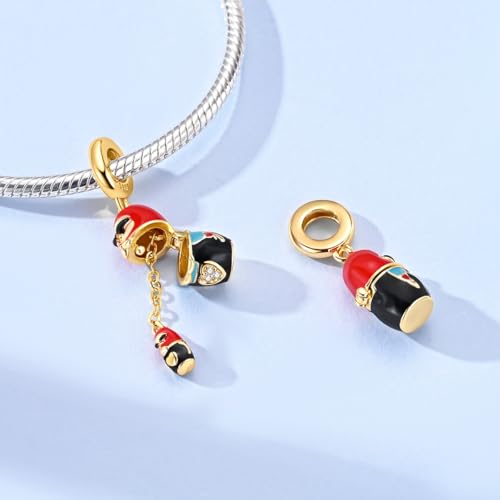 Hapour 925 Sterling Silver Charms for Bracelet Necklace Dangle Pendant Bead | Whale Shark Charm, Glow in the Dark, Matryoshka Russian Doll Baking European Jewelry Charm, 14k Gold Plated - style: Gold Modern Russian Matryoshka Doll (Openable)