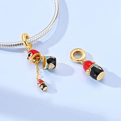 Hapour 925 Sterling Silver Charms for Bracelet Necklace Dangle Pendant Bead | Whale Shark Charm, Glow in the Dark, Matryoshka Russian Doll Baking European Jewelry Charm, 14k Gold Plated - style: Gold Modern Russian Matryoshka Doll (Openable)