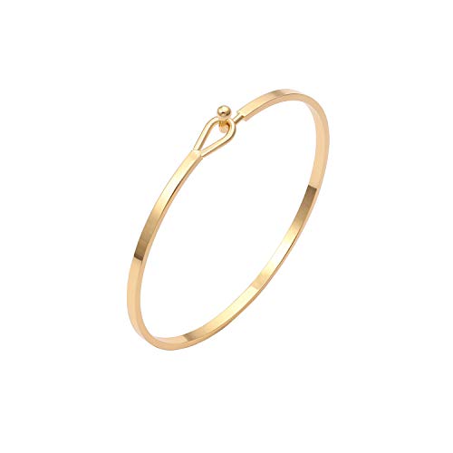 PERNNLA PEARL Dainty Gold Bar Bracelet for Women Simple Delicate Thin Cuff Bangle Hook Bracelet 18K Gold Plated Handmade Minimalist Jewelry - color: 2.Cuff Bangle
