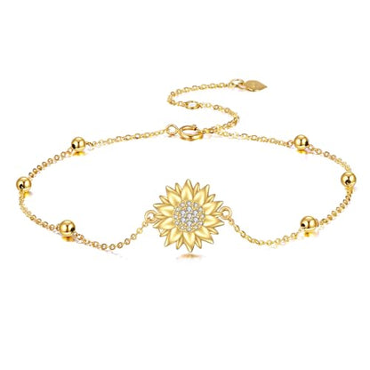 KECHO 14k Yellow Gold Sunflower Jewelry for Women, Fine Gold You are My Sunshine Jewelry Gifts for Her - style: Sunflower Bracelet - Bead