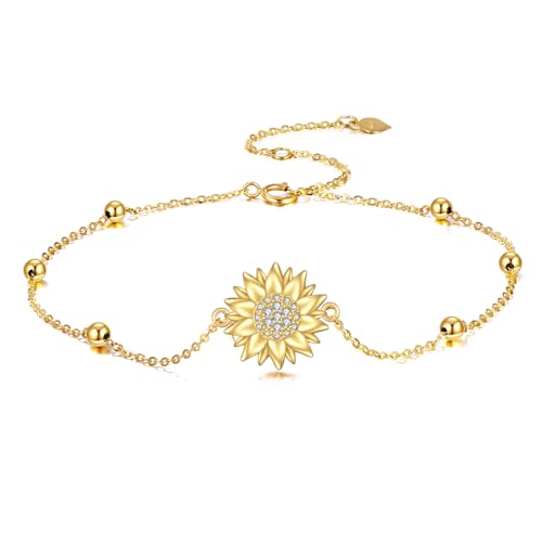 KECHO 14k Yellow Gold Sunflower Jewelry for Women, Fine Gold You are My Sunshine Jewelry Gifts for Her - style: Sunflower Bracelet - Bead