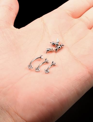 18G Internal Thread Eyebrow Piercing Jewelry Surgical Steel Curved Barbell Tiny Eyebrow Ring Vertical Labret Lip Jewelry Ear Rook Small Belly Button Ring for Women Men 6mm/8mm/10mm - color: 6/8/10mm Silver 18G Internal thread horseshoe ring