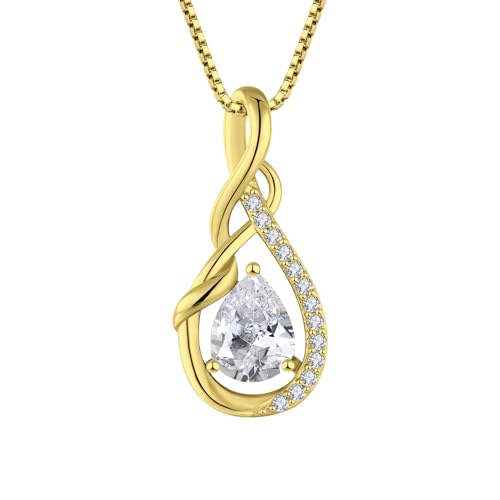 STARCHENIE Infinity Teardrop Necklace for Women 925 Sterling Silver Pendant Birthstone Jewelry - color: Gold-04-Apr-Diamond