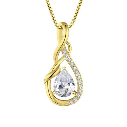 STARCHENIE Infinity Teardrop Necklace for Women 925 Sterling Silver Pendant Birthstone Jewelry - color: Gold-04-Apr-Diamond