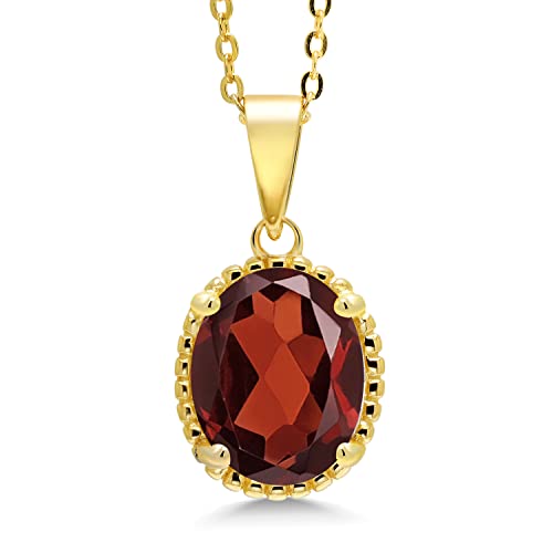 Gem Stone King 11X9MM Oval Gemstone Birthstone Pendant Necklace | 925 Sterling Silver | Solitaire Necklace For Women | With 18 Inch Chain | Fine Jewelry Gifts for Mom Women Wife Her - color: Garnet-January