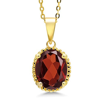Gem Stone King 11X9MM Oval Gemstone Birthstone Pendant Necklace | 925 Sterling Silver | Solitaire Necklace For Women | With 18 Inch Chain | Fine Jewelry Gifts for Mom Women Wife Her - color: Garnet-January