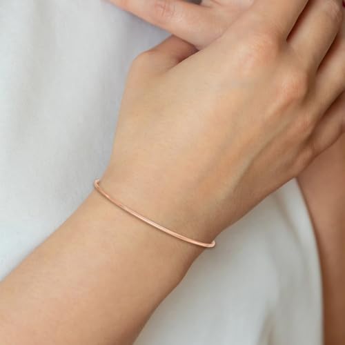 14k Gold 1.5mm High Polished Slip-on Bangle Bracelet, 8 Inches - color: Rose