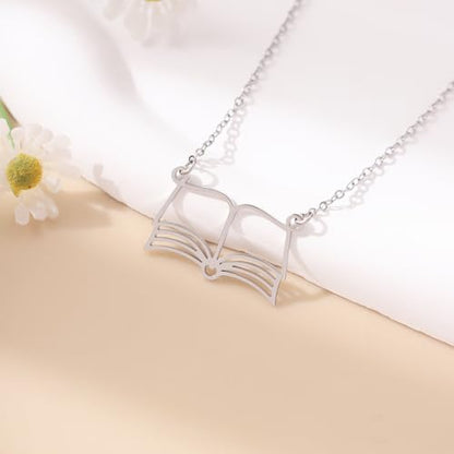 RZKING Silvery Necklace for Women, Gifts for Friend Mom Daughter Teacher - style: Book