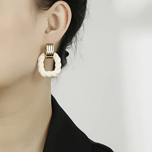 RUOFFETA Rectangle Earrings for Women, Acrylic Square Earrings Twisted Geometric Statement Jewelry - color: Cream Gold
