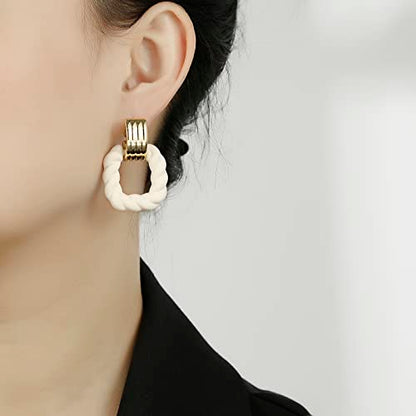 RUOFFETA Rectangle Earrings for Women, Acrylic Square Earrings Twisted Geometric Statement Jewelry - color: Cream Gold