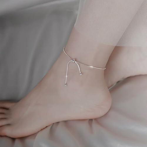 Gold Anklet for Women Adjustable Slider Ankle Bracelet Dainty Snake Chain Foot Jewelry Waterproof Summer Beach Anklets Gifts - color: Silver