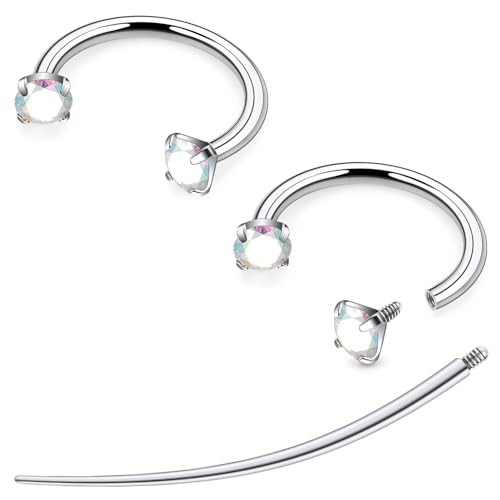 F136 Titanium 20/18/16/14g 8/10/12mm 10 Colors CZ Horseshoe Nose Ear Septum Lip Rings Piercings Jewelry Cartilage Tragus Helix Daith Earrings for Women Men - color: AB CZ, size: 18g*8mm*3mm