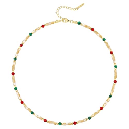 KissYan Beaded Choker Necklace for Women, Colorful Natural Gemstones Pearl Choker 14K Gold Plated Pendant Healing Crystal Necklace Handmade Stone Jewelry Gift | 14K Gold Plated Pendant Necklaces, Natural Gemstones Pearl Choker, Healing Crystal Chain, Hand