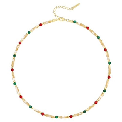 KissYan Beaded Choker Necklace for Women, Colorful Natural Gemstones Pearl Choker 14K Gold Plated Pendant Healing Crystal Necklace Handmade Stone Jewelry Gift | 14K Gold Plated Pendant Necklaces, Natural Gemstones Pearl Choker, Healing Crystal Chain, Hand