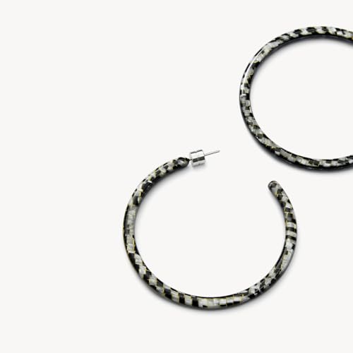 Circle Hoop Earrings Acetate Resin Fashion Jewelry for Women - color: Perle Noir, size: Large