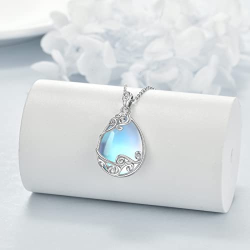 YAFEINI 925 Sterling Silver Moonstone Necklace Filigree Teardrop Pendant Necklace Jewelry for Women Girls - color: A-filigree moonstone necklace