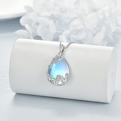YAFEINI 925 Sterling Silver Moonstone Necklace Filigree Teardrop Pendant Necklace Jewelry for Women Girls - color: A-filigree moonstone necklace