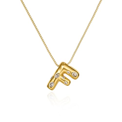 Cicy Bell Initial Necklace for Women 14k Gold Plated | Cubic Zirconia, Trendy, Personalized, Dainty Letter Pendant - color: F-Gold