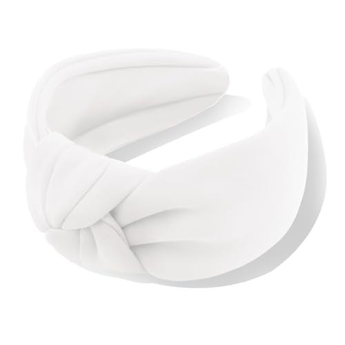YISSION White Knotted Headband Wide Headbands for Women Non Slip Head Band Fashion Top Knot Hairband Hair Accessories for Women Girls - color: White