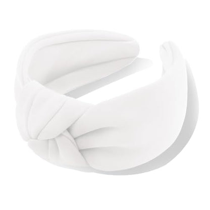 YISSION White Knotted Headband Wide Headbands for Women Non Slip Head Band Fashion Top Knot Hairband Hair Accessories for Women Girls - color: White