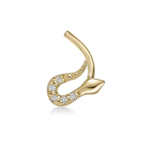 Lavari Jewelers 20 Gauge Curved Screw Nose Stud for Women - 14k Yellow Gold Cubic Zirconia Nose Ring for Her - CZ Unisex Hypoallergenic Nostril Piercing Jewelry - 20G Body Piercing for Men - style: Snake