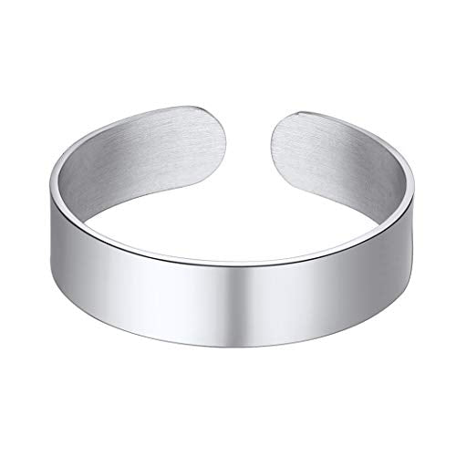 Stainless Steel Open Band Ring for Men Women 18K Gold/Black Plated Brush/Smooth Surface Rings Set Minimalist Jewelry(with Gift Box) - color: 05-Steel 5mm Smooth Surface