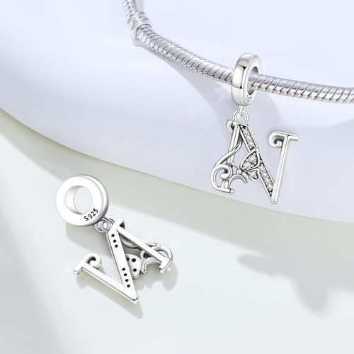 2 Pack 925 Sterling Silver Butterfly Letter Charms for Bracelets and Necklace Alphabet Initial Dangle Pendants Round Spacer Beads Pave Cubic Zirconia Jewelry Gift for Women - color: N Set