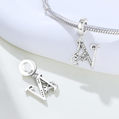 2 Pack 925 Sterling Silver Butterfly Letter Charms for Bracelets and Necklace Alphabet Initial Dangle Pendants Round Spacer Beads Pave Cubic Zirconia Jewelry Gift for Women - color: N Set