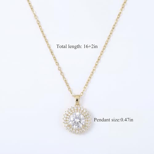 Necklaces for Women - Sparkling Flower Pendant Necklace, 18K Gold Plated Chain, Sunflower Clover Jewelry for Wedding Party, 16+2 Inch - color: Golden