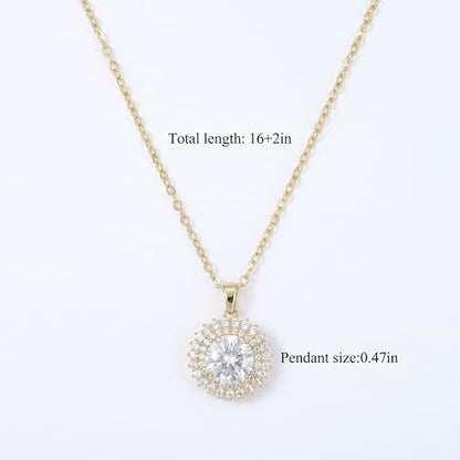 Necklaces for Women - Sparkling Flower Pendant Necklace, 18K Gold Plated Chain, Sunflower Clover Jewelry for Wedding Party, 16+2 Inch - color: Golden