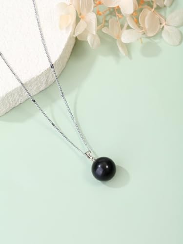 Jovivi Amethyst Obsidian Healing Crystals Ball Necklace for Women Men | 14mm Natural Stone Round Ball Bead Necklace Handmade Gemstone Pendant Protection Crystals Birthstone Jewelry - color: Black Obsidian