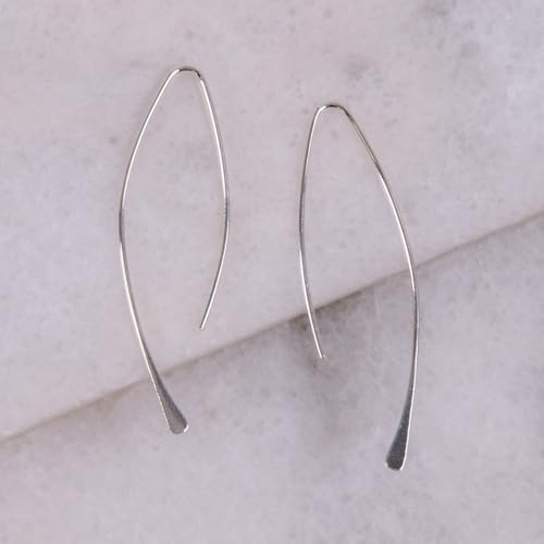Upside Down Hoop Earrings - Hypoallergenic Lightweight Wire Needle Drop Dangle Threader Hoops for Women, Safe for Sensitive Ears - Plated in 925 Sterling Silver or 18k Gold - color: 2" inch - 925 Sterling Silver Plated