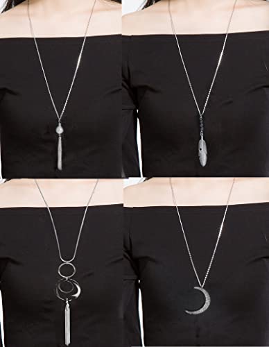10Pcs Long Pendant Necklace Simple Moon Bar Three Triangle Tassel Lock Sweater Y Shape Punk Chain Choker Necklace for Women Men Gold Silver Plated - style: E:10Pcs (Lock)