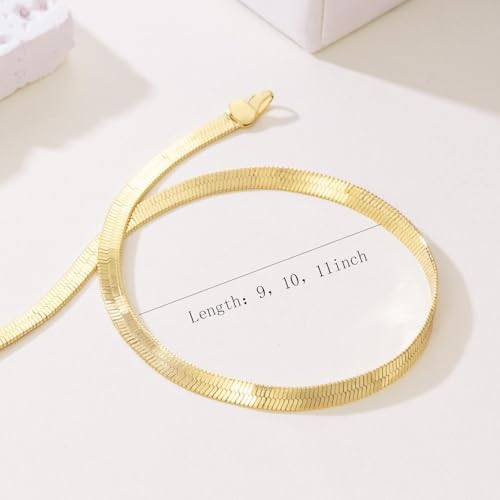 14K Gold Anklets for Women 3.5mm Snake Anklet Bracelets for Womens | 14K Gold Ankle Bracelets for Women Glow with Soft Understated Sheen Herringbone Anklet for Womens 9/10/11 inches - size: 10