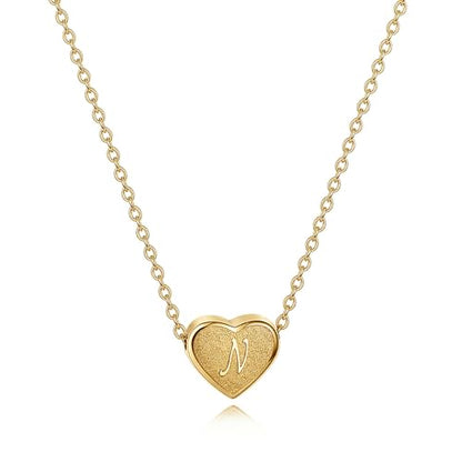 18k Gold Plated Heart Pendant Letter Necklaces for Girls Stainless Steel Initial Necklace for Women Birthday Gifts for Girls Women - color: Brushed Gold, style: Letter N