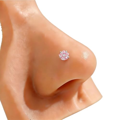 9PCS 20g Stainless Steel 316L Nose Studs Set | Hypoallergenic L-Shaped Screw & Bone Nose Rings, Round Heart Star Pink Cubic Zirconia Nose Piercing Jewelry for Women Men - style: studs001