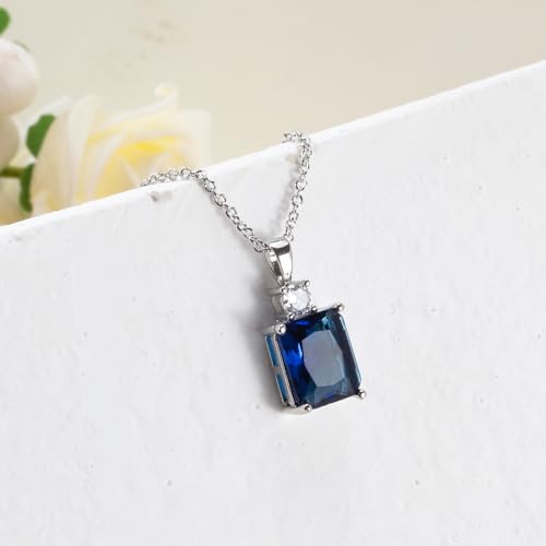 CiNily Rectangular Crystal Necklace for Women Trendy, Pendant Necklace with Chain 14K White Gold | Gold Plated Multicolor Birthstone Pendant Necklaces Boho Jewelry for Christmas Birthday Wedding - color: Silver-Navy Blue cz