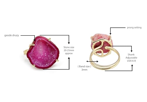 Elegant Geode Druzy Gemstone Statement Ring for Women, Adjustable Ring, Gold Plated Stone Size 20-25mm - color: White, style: 1