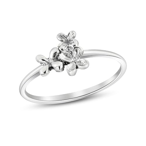 AeraVida Sterling Silver Floral Cluster Ring – Dainty Petite Flower Stacking Band for Women (.925) with Oxidized Finish – Minimalist Silver Flower Ring for Daily Wear and Layering - size: 9