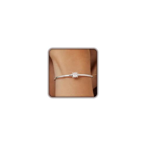 Gold Cuff Bracelets for Women, 14K Gold Plated Dainty Open CZ Cuff Bracelet Adjustable Stackable Open Bangle Bracelet Birthday Jewelry Gift for Her - color: Square CZ-Silver