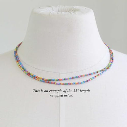 Kathy Bankston Rainbow Luster Seed Bead Necklace, Thin 1.5mm Strand | Thin Delicate Strand, Layering Necklace, Choker to Long Lengths, Made to Order