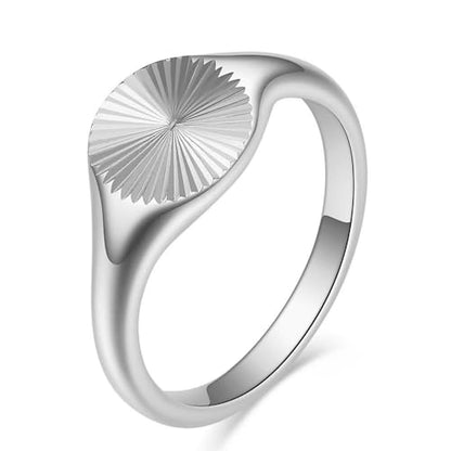 PCY Stainless Steel Round Signet Band Rings for men women Gold Silver Sunshine Pattern High Polished Stackable Hypoallergenic Wedding Cocktail Party Promise Statement Holiday Ring - color: Silver