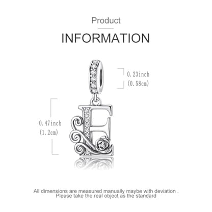 LNQOBU Complete A~Z Alphabet Charm Letter Beads, Solid 925 Sterling Silver with Cubic Stones Rose Alphabet Charm fits Pandora Bracelets Necklace Women Jewelry - color: CYT-E