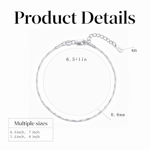 Mujahid 925 Sterling Silver Bracelet - Sterling Silver Chain Bracelet for Women Delicate Thin Chain Jewelry Gift for Women 6.5 to 8 Inches